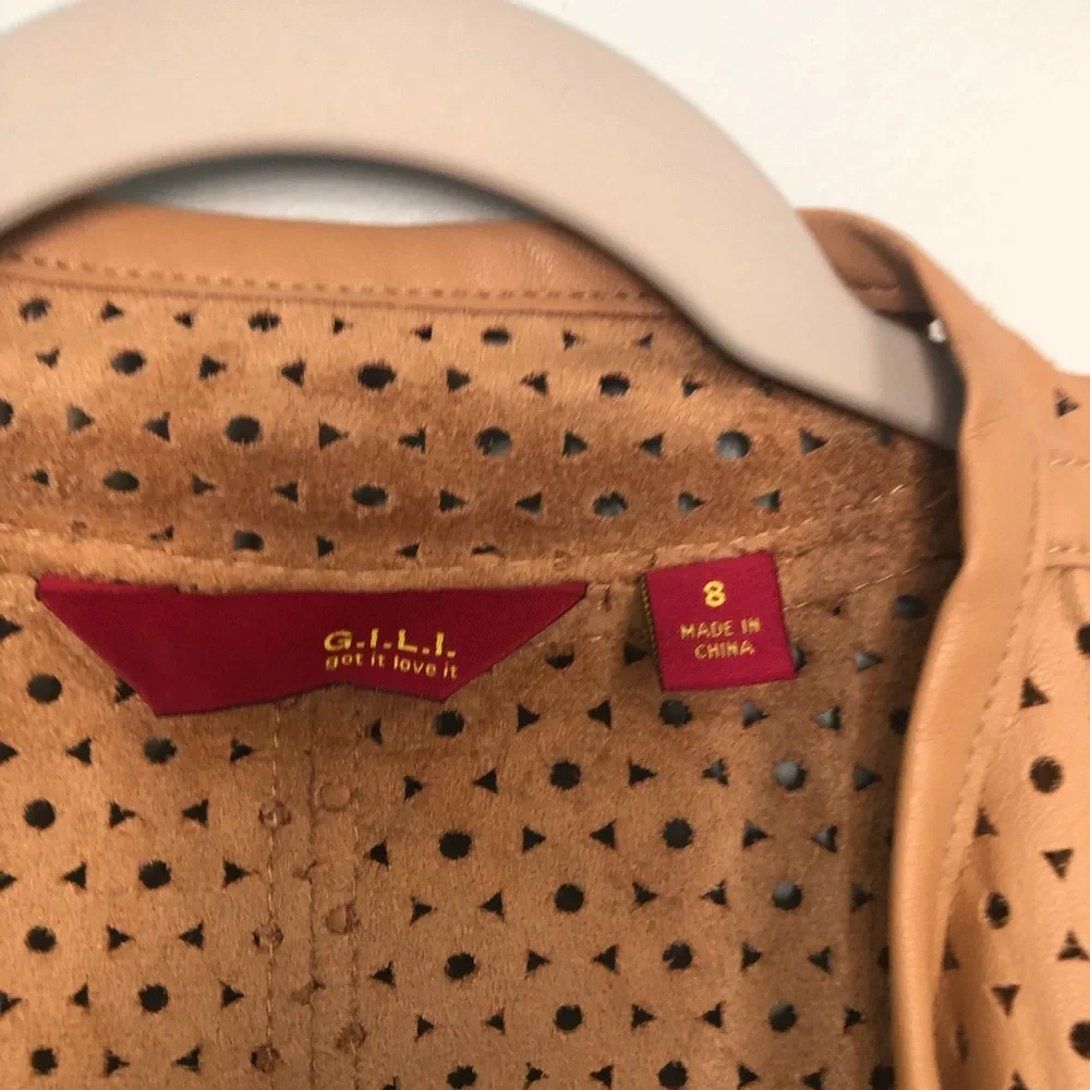 G.I.L.I Tan‎ Faux Leather Lasercut Jacket Sz. 8